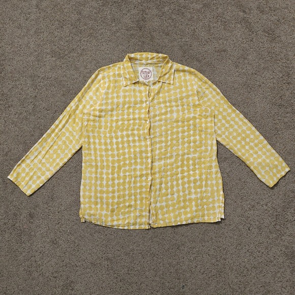 Auntie Oti Yellow White Polka Dot 100% Cotton Khadi Button Up Shirt Womens Large - Picture 2 of 12
